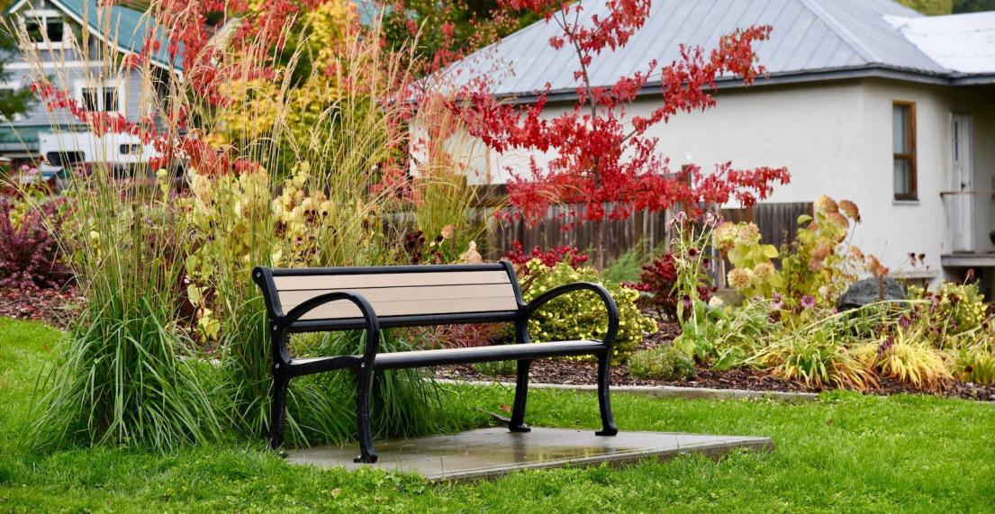 A park bench in a grassy area